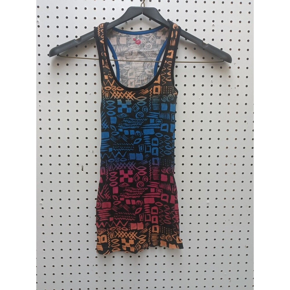 Miley Cyrus Y2K Tank Top Womens Med Black Neon Skate Surf Goth Punk 90s Boho
